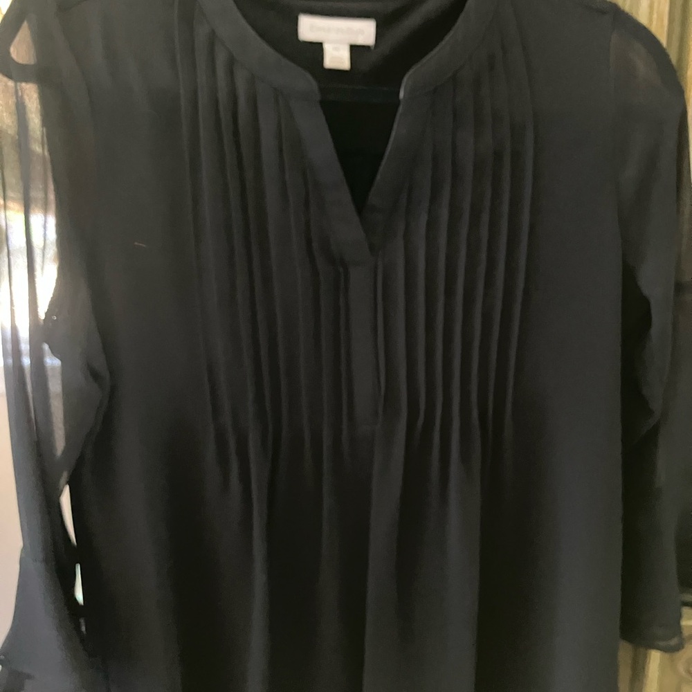 Charter Club Black Pintuck Split-Neck Blouse
